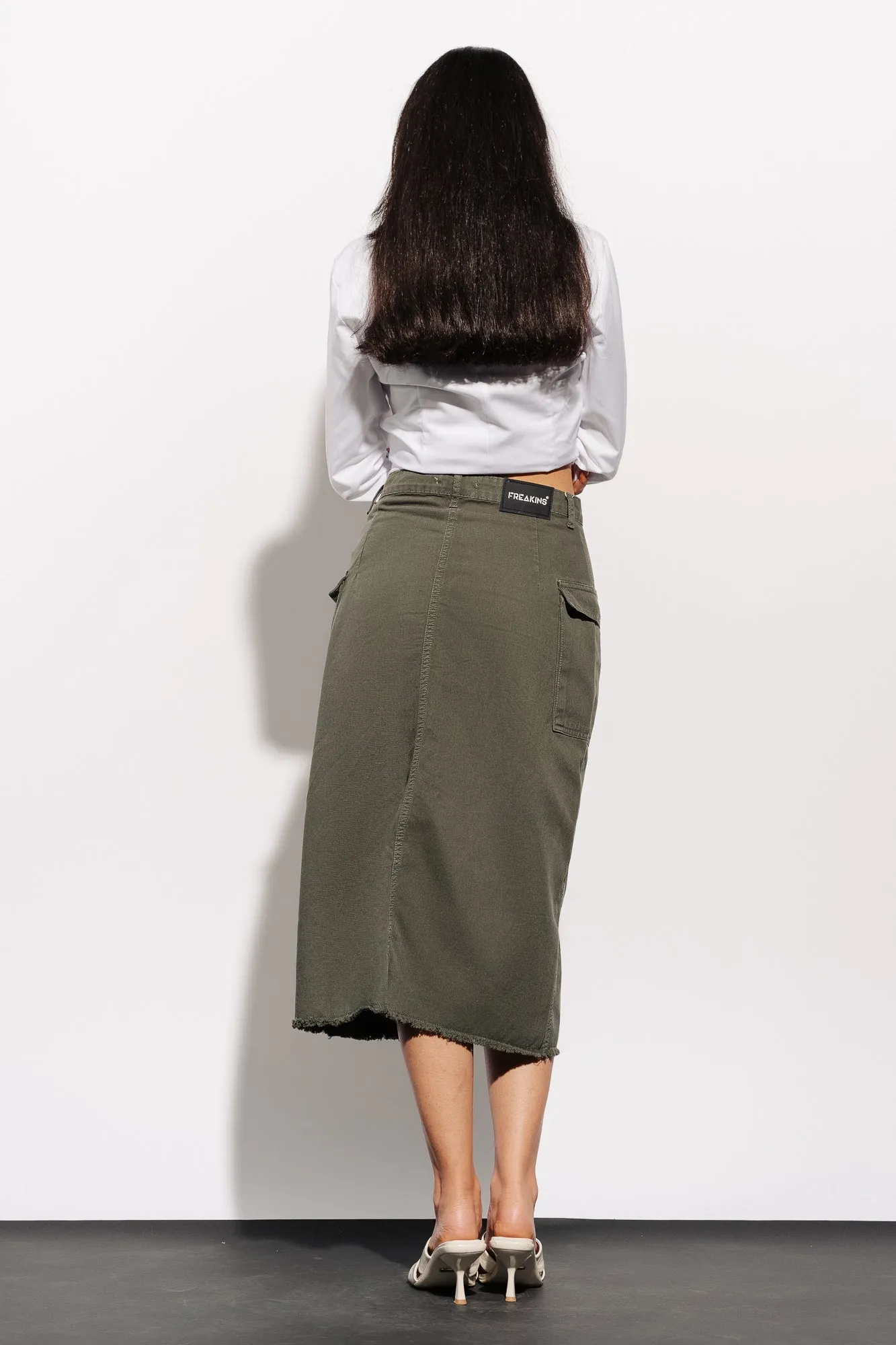 Camo Green Cargo Denim Skirt