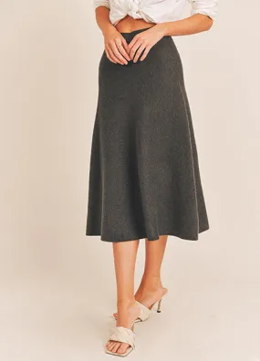 Charcoal Knit Midi Skirt