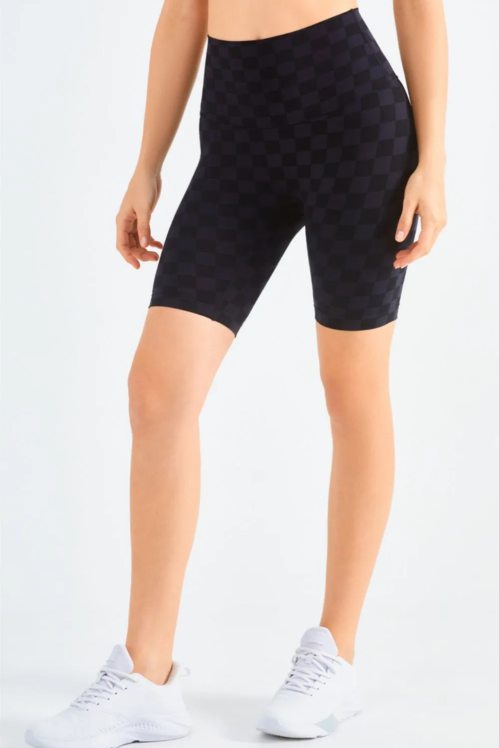 Checkered Wide Waistband Biker Shorts