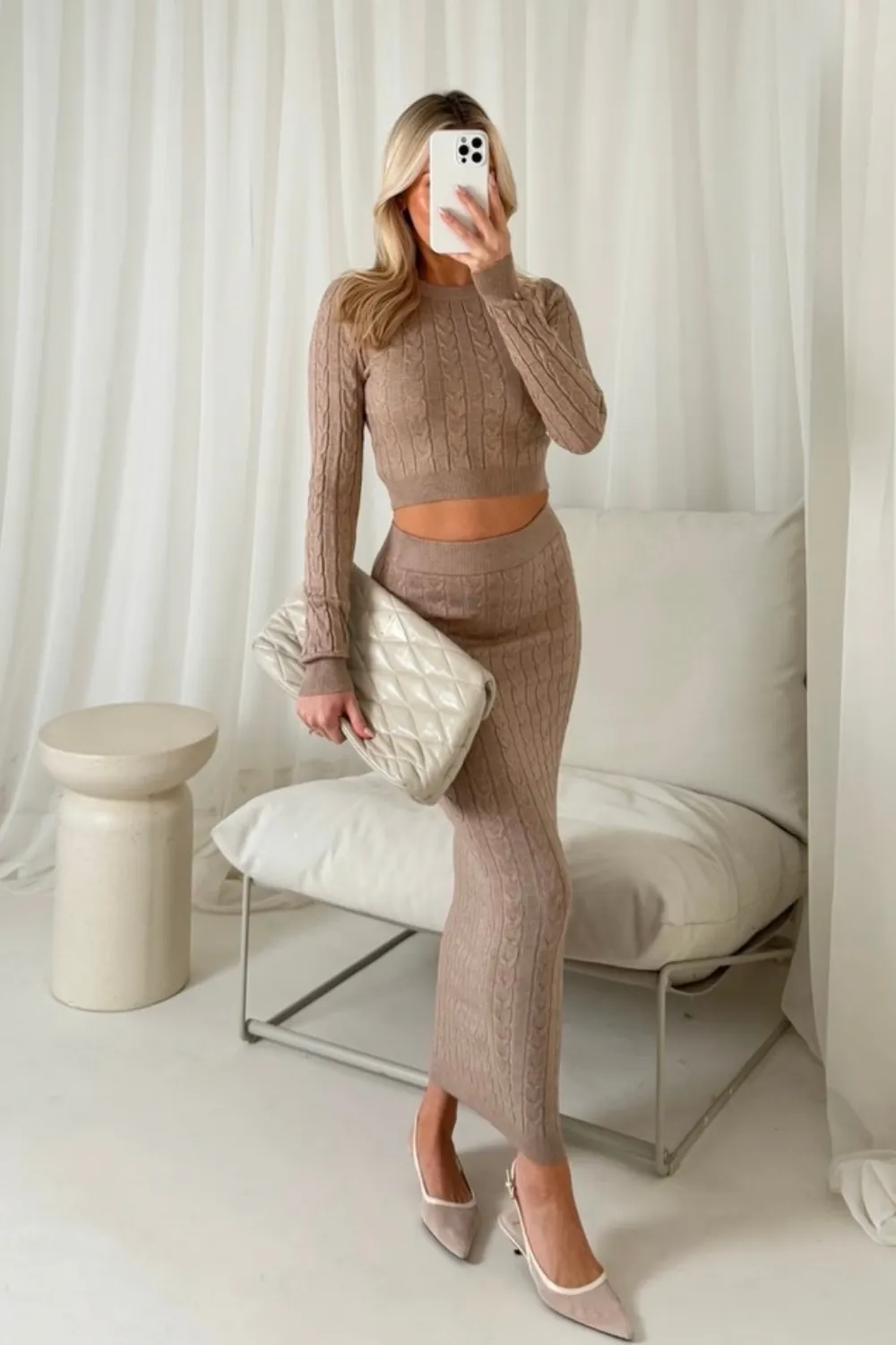 Chloe beige midi skirt co-ord