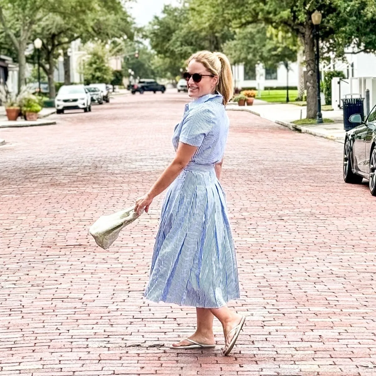 Cindy Striped Midi Dress | Blue & White