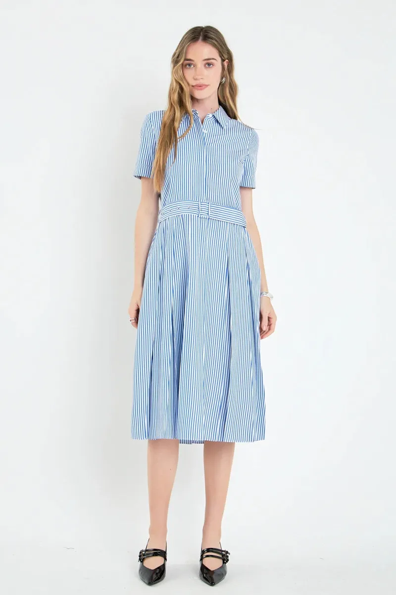 Cindy Striped Midi Dress | Blue & White