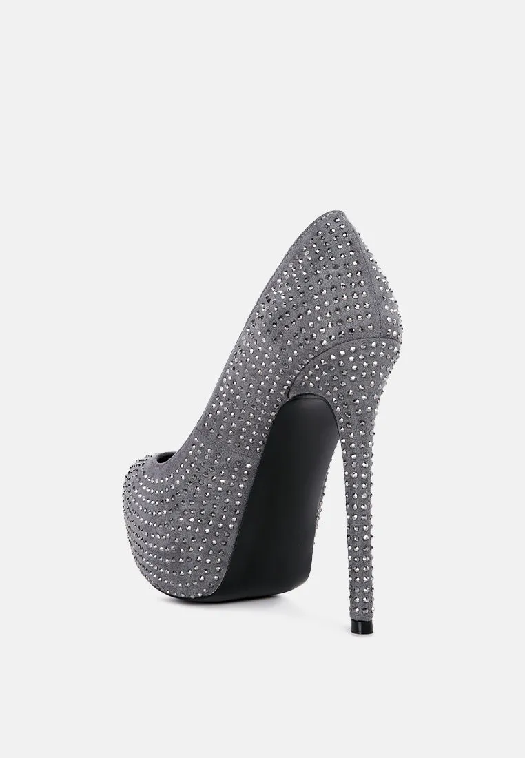 Clarisse Diamante Faux Suede High Heeled Pumps