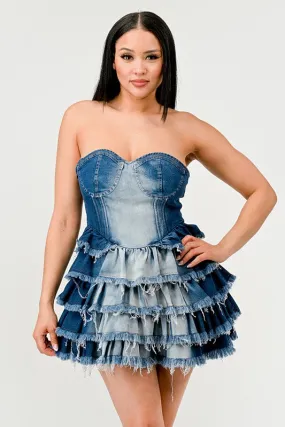 Classic Denim Ruffle Mini Dress