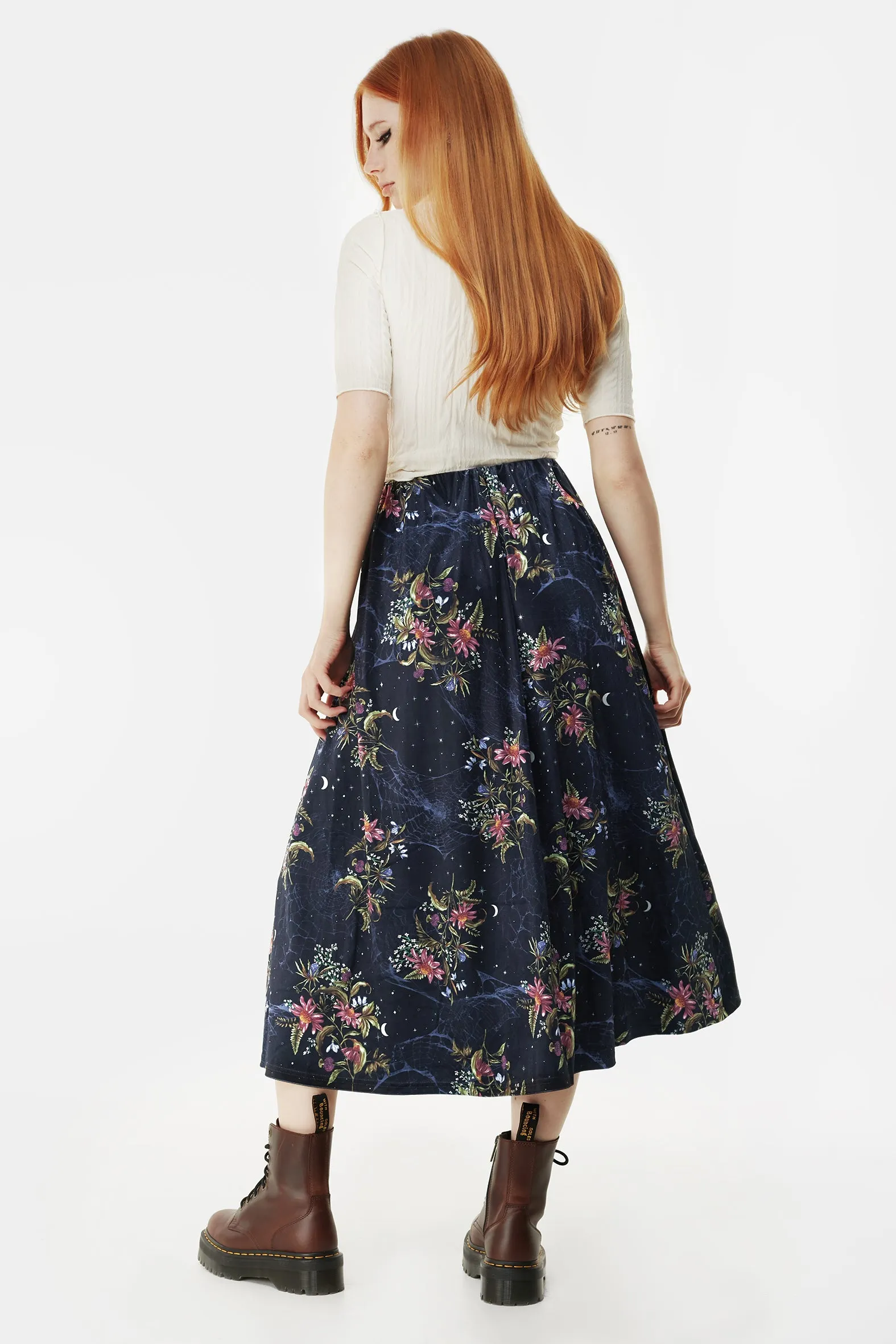 Cleome Floral Spiderweb Velour Midi Skirt