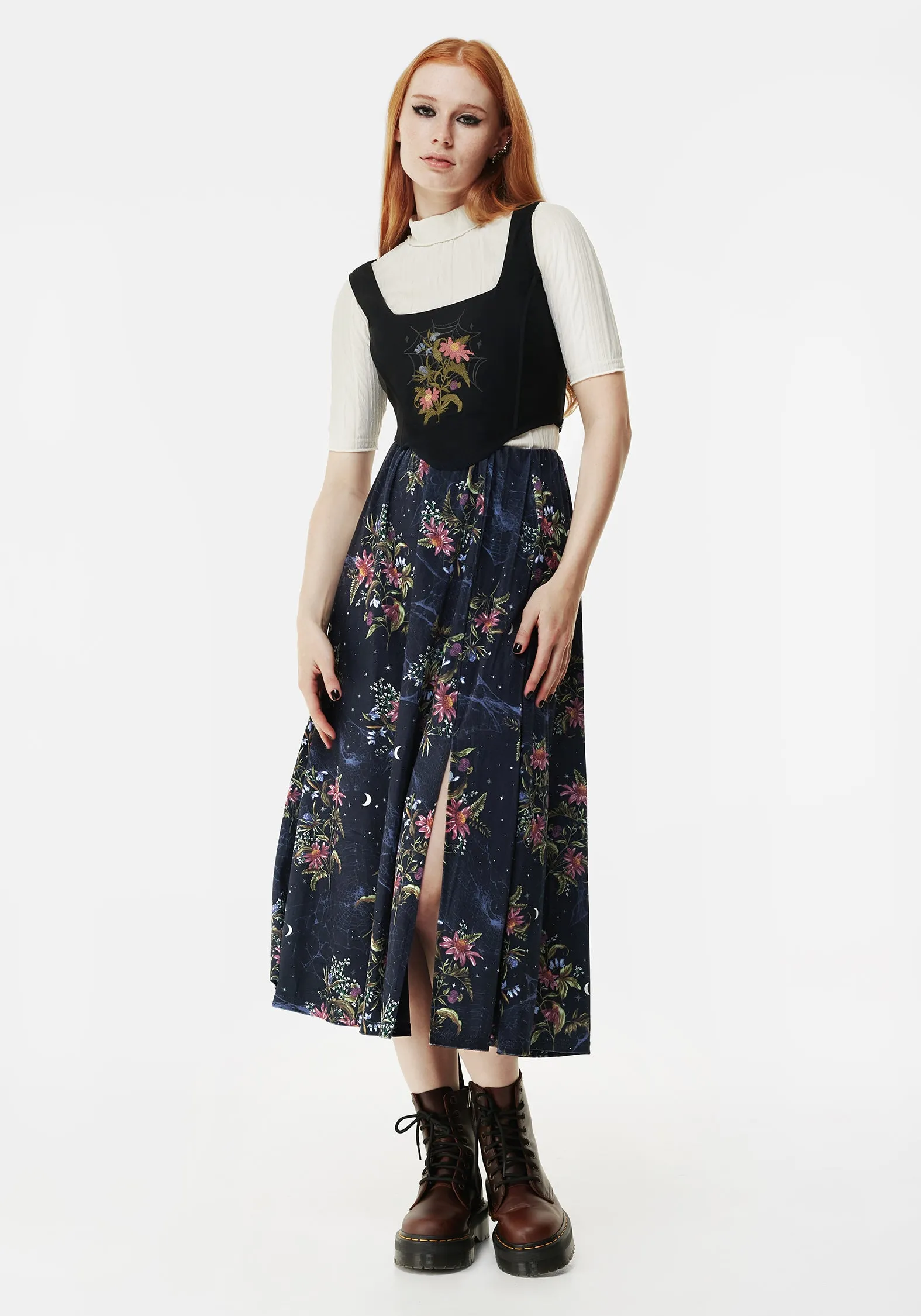 Cleome Floral Spiderweb Velour Midi Skirt