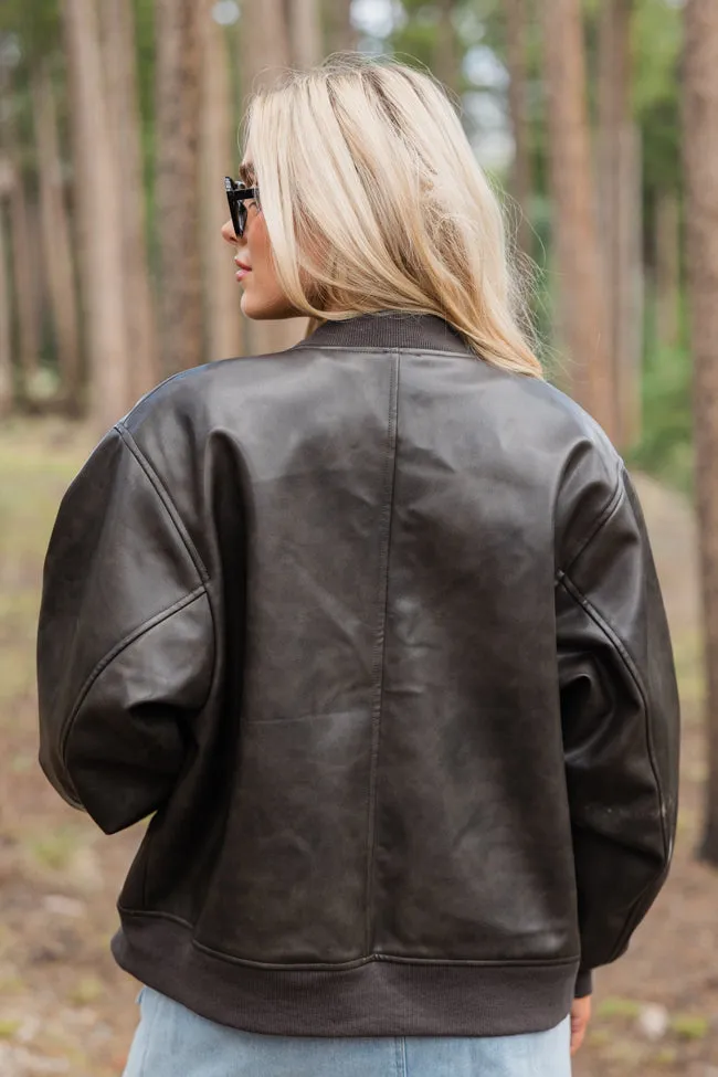 Colder Days Oversized Faux Leather Bomber Jacket