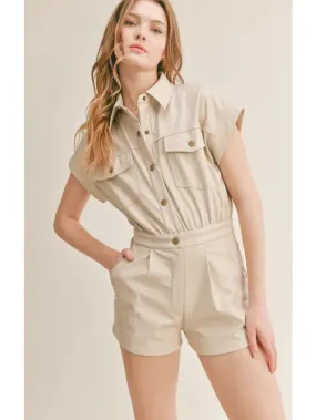 Cream Eliza Leather Romper