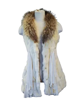 Cream Rabbit Fur Vest with Macramé Details