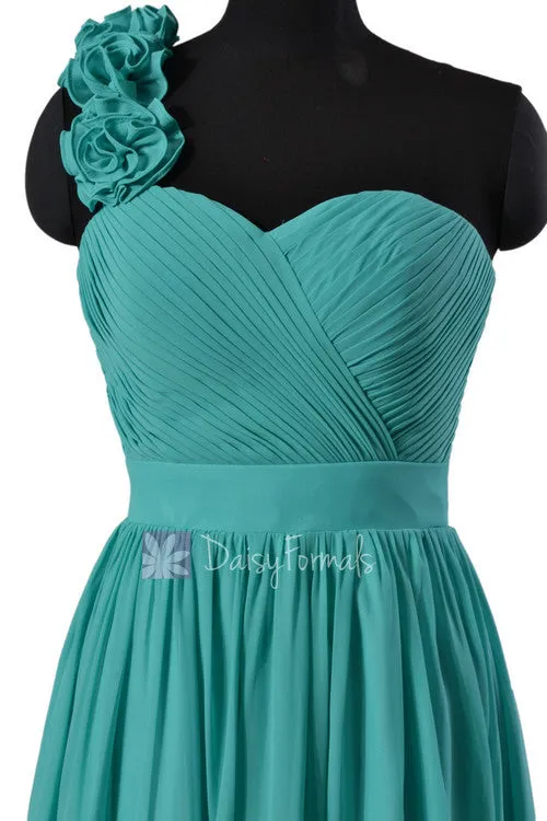 Cyan Knee Length Bridesmaid Dress Chiffon One Shoulder Homecoming Dress(BM102)