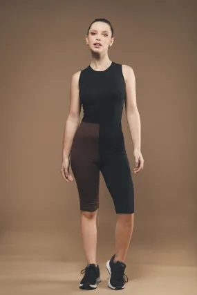 Cycling Short Jumpsuit in Black and Brown