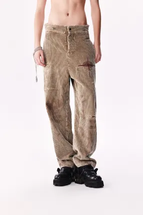 Damaged Embroidery Corduroy Casual Pants