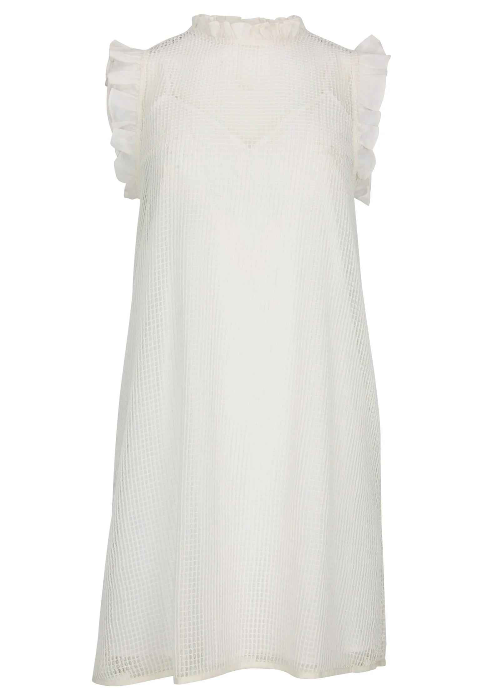 Diamond Lace Ruffle Dress - Off White