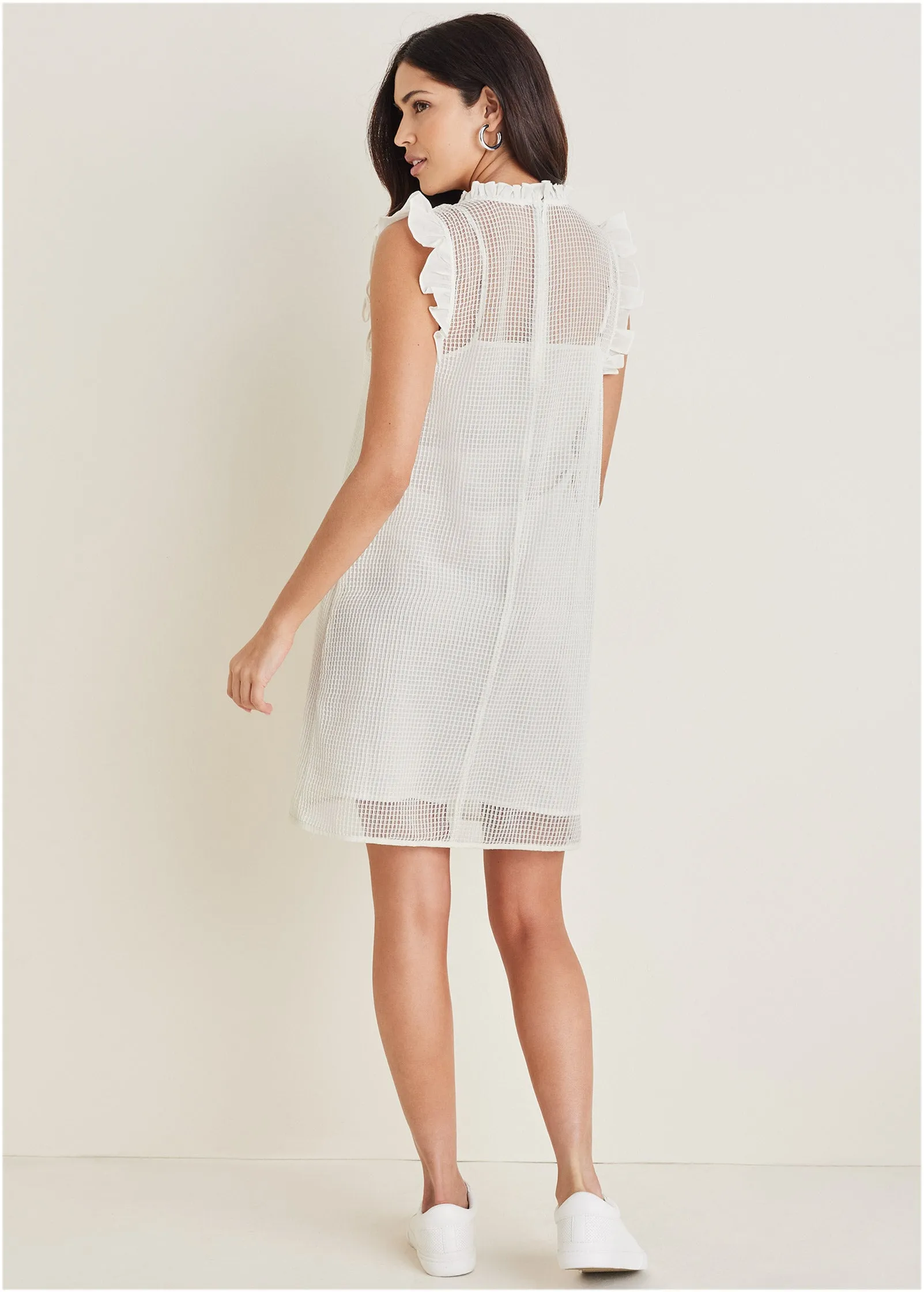 Diamond Lace Ruffle Dress - Off White