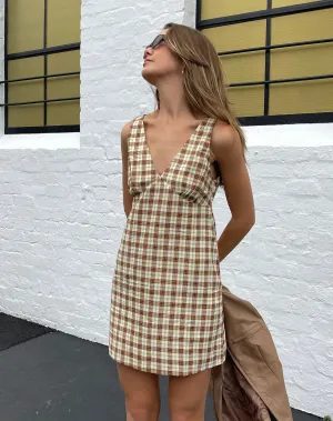 Eluned Day Dress in Yellow and Brown Check