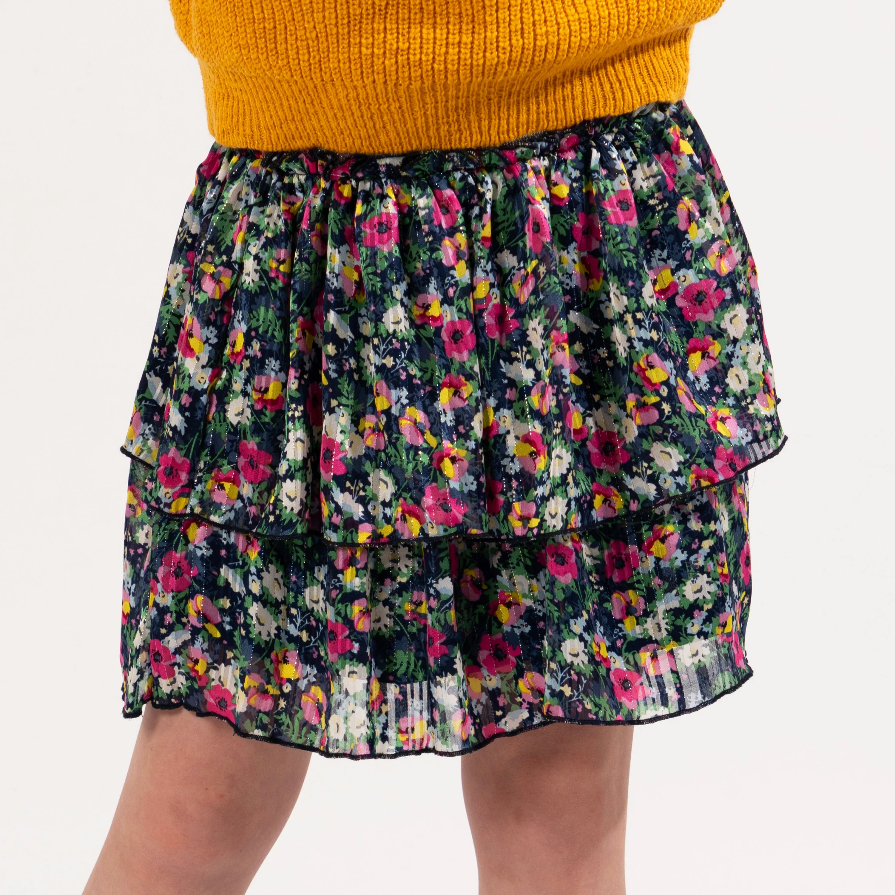 Festive Floral Tiered Skirt