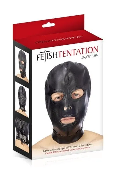 Fetish Tentation BDSM Open Mouth and Eyes Leatherette Hood