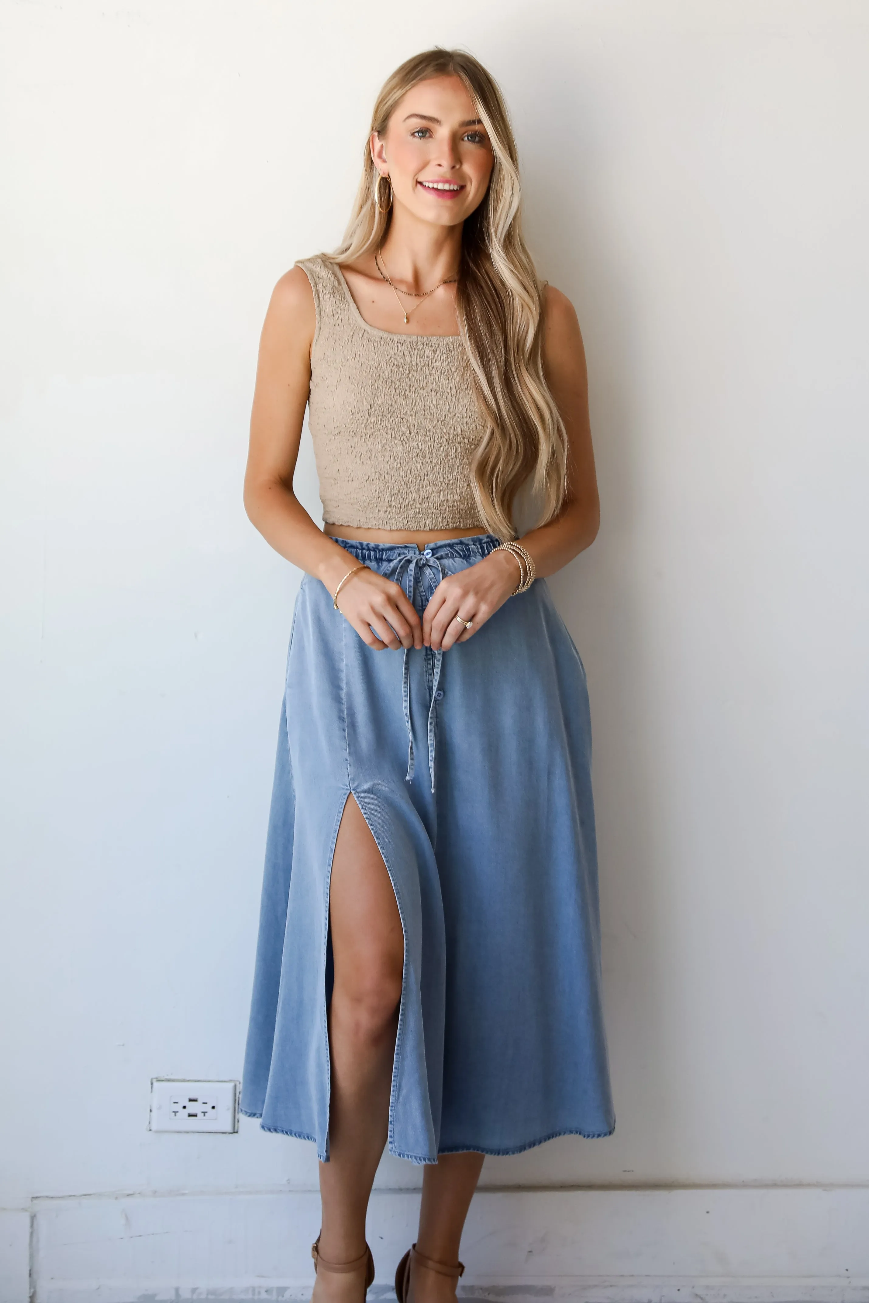 FINAL SALE - Distinct Style Denim Midi Skirt