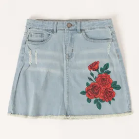 Floral Denim Skirt