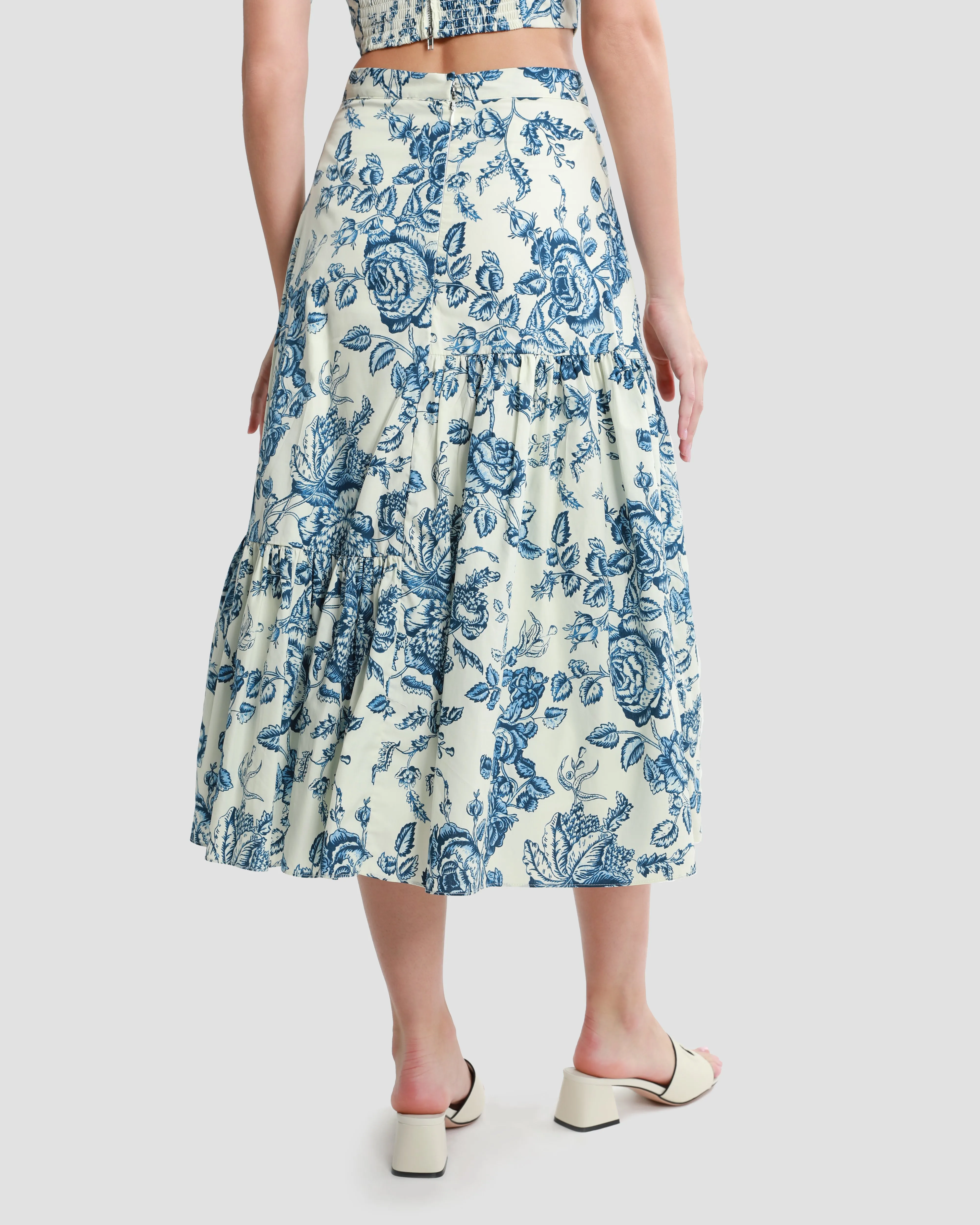 Floral-Print Tiered Midi Skirt