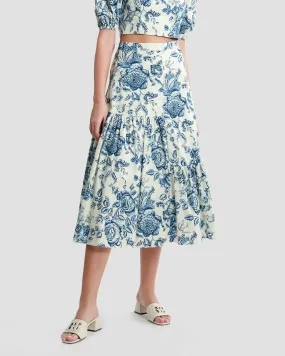 Floral-Print Tiered Midi Skirt