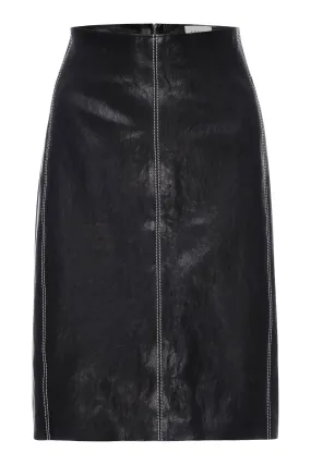 Frame Denim Seam Detail Leather Skirt in Black