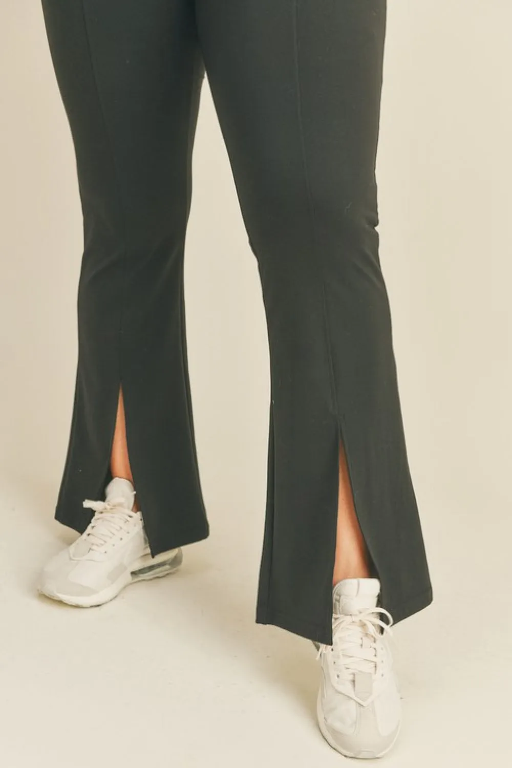 Full Size Slit Flare Leg Pants in Black