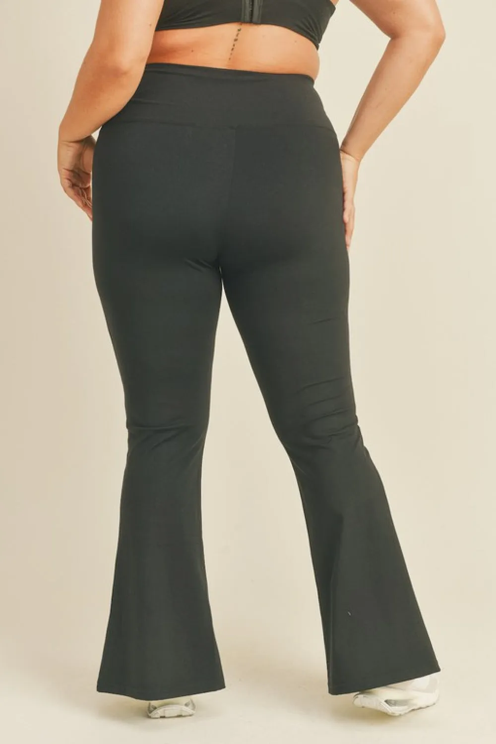 Full Size Slit Flare Leg Pants in Black