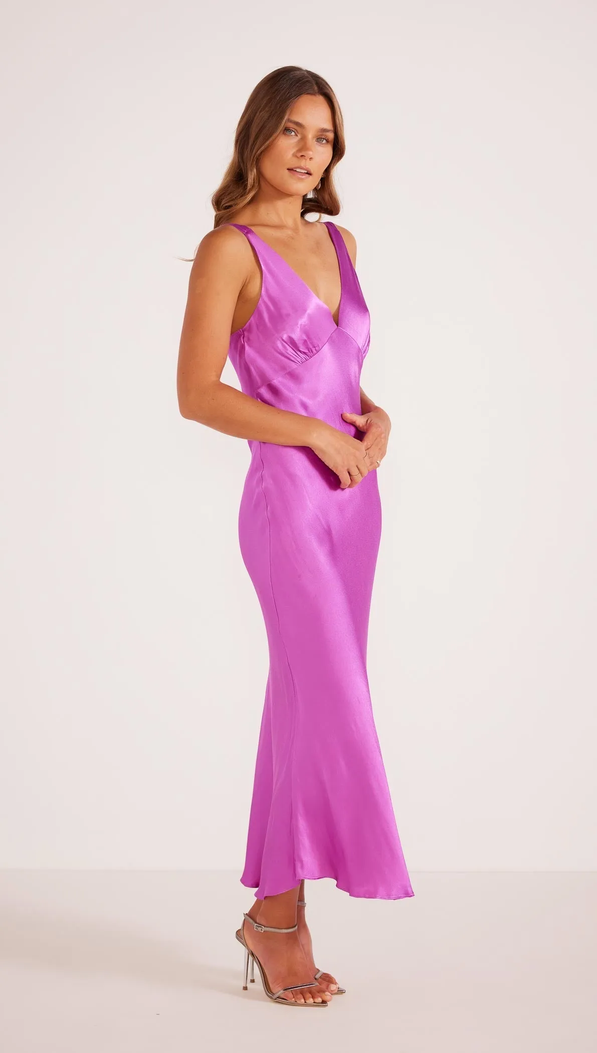 Gaia Bias Slip Midi Dress Fuchsia