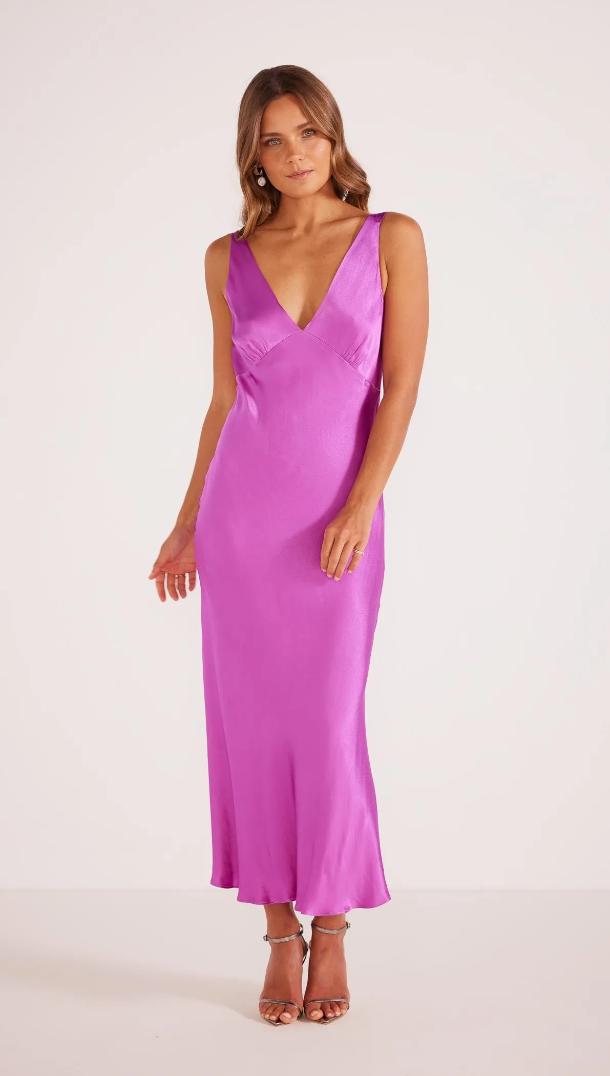 Gaia Bias Slip Midi Dress Fuchsia