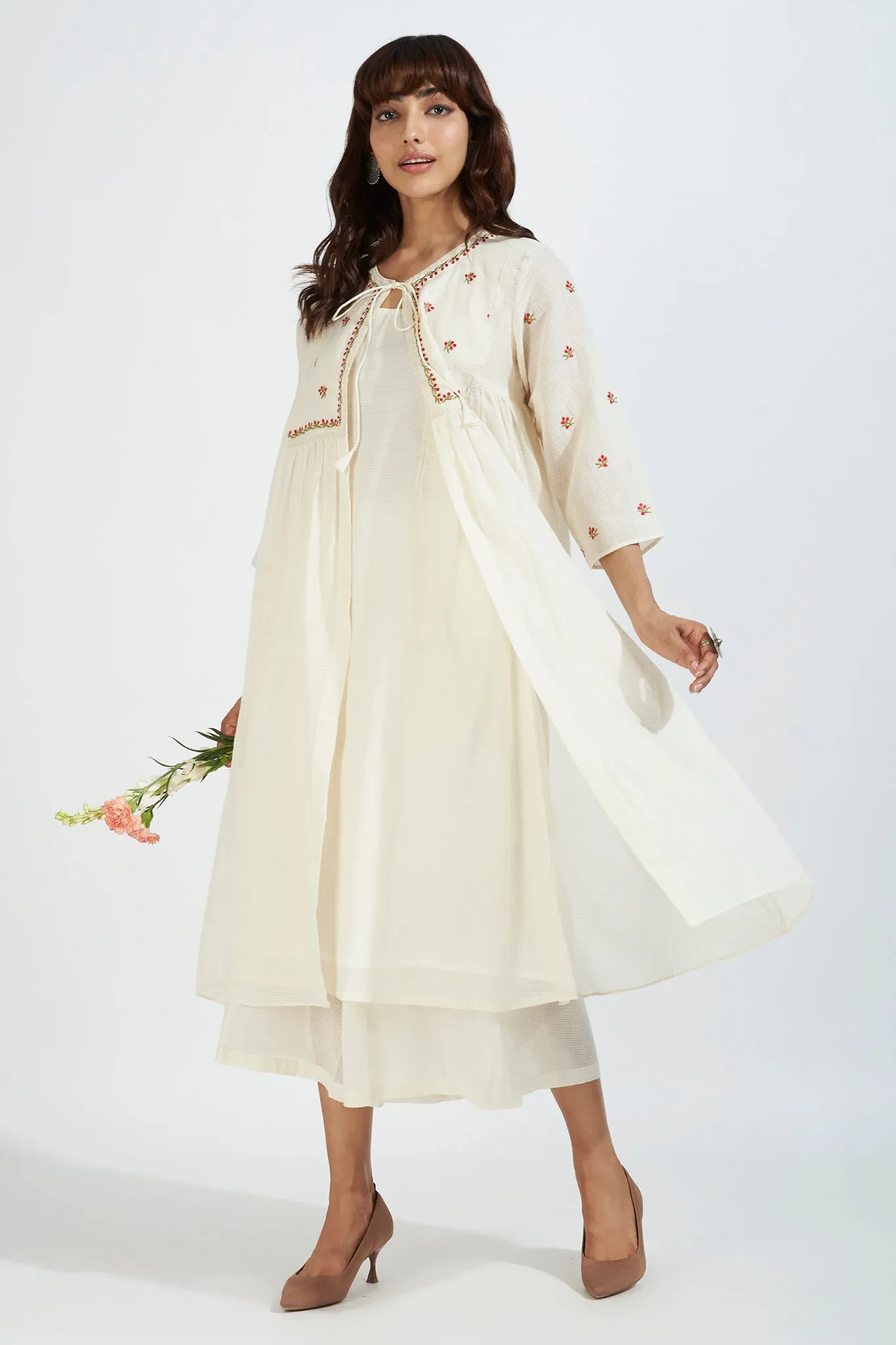 gather jacket with yoke - scarlet petals & ivory elegance