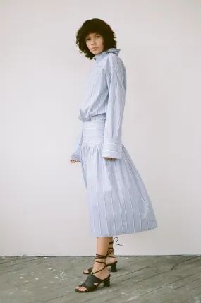 Gathered Yoke Dress - Blue Stripe