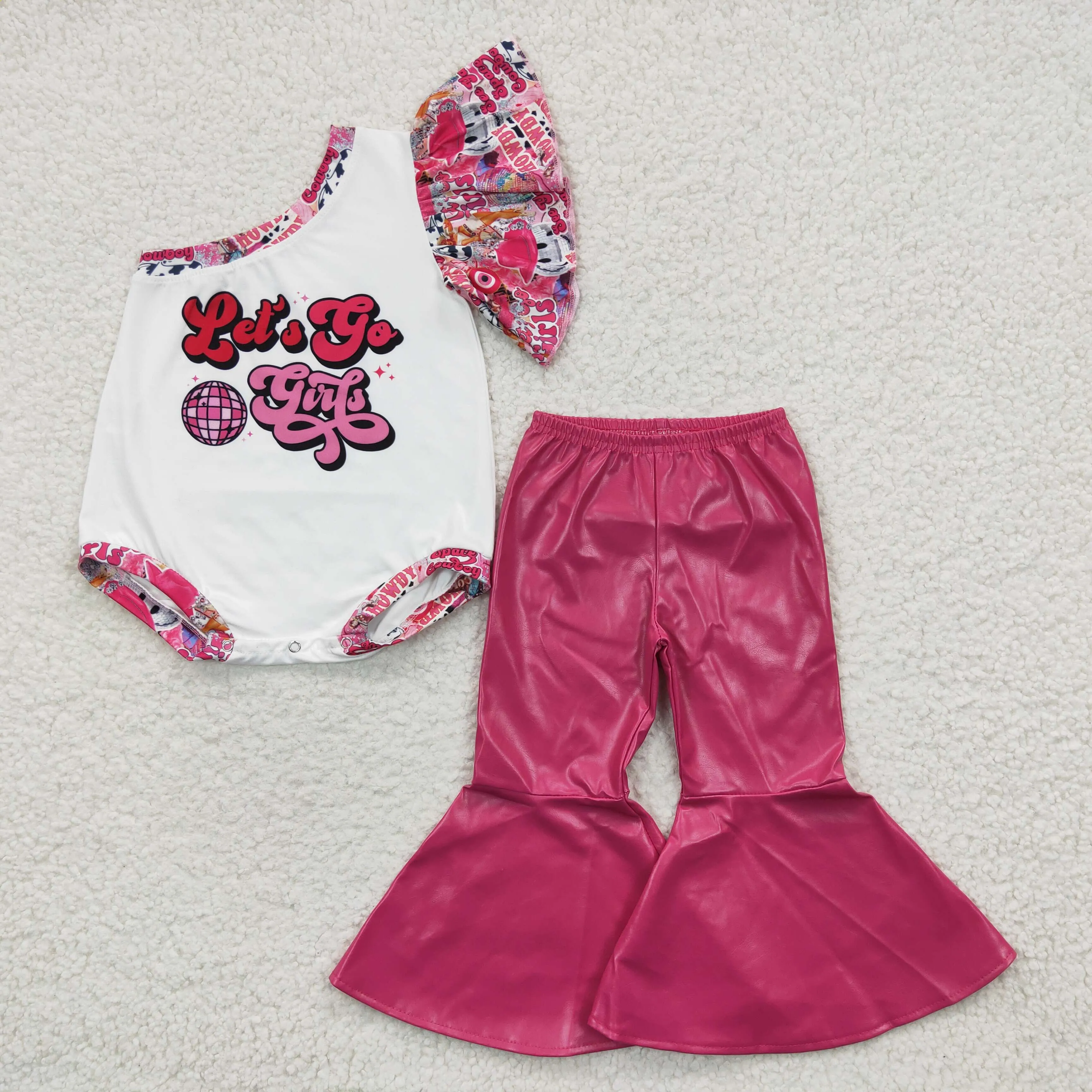 girls romper clothes leather bell bottoms set GSPO0585