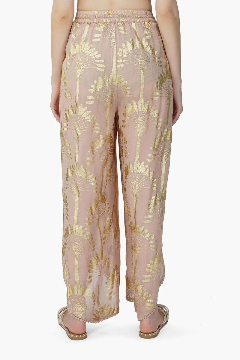 Golden Taupe Foil Printed Wrap Pants