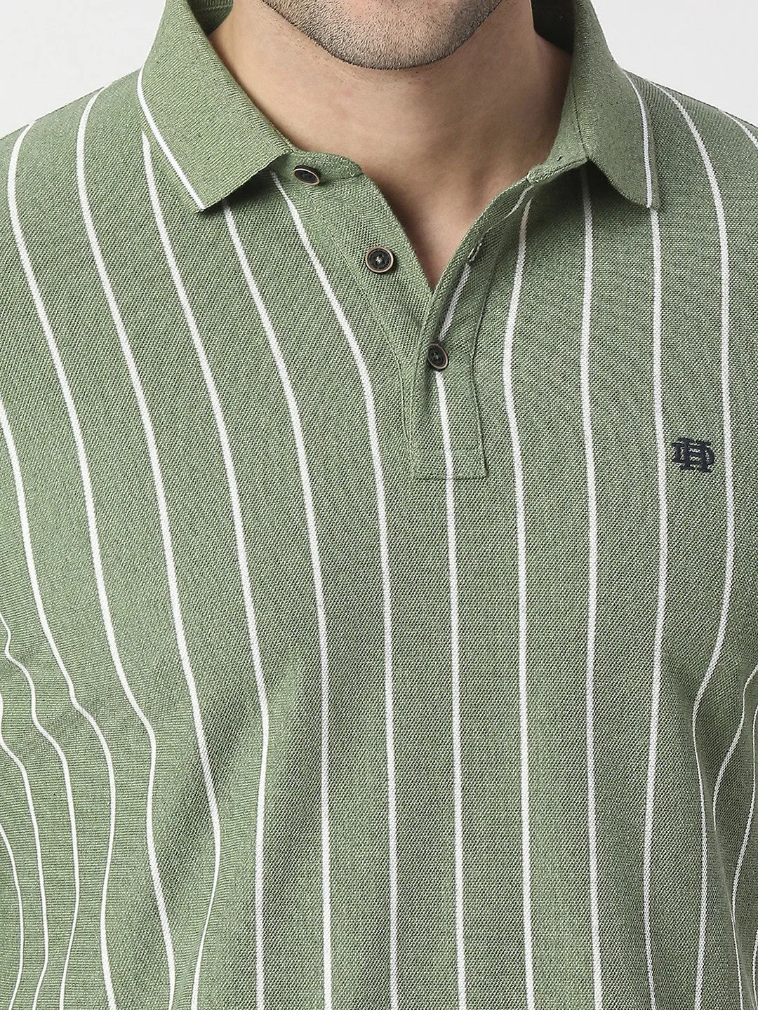 Green Melange Verticle Striped Pique Polo T-shirt