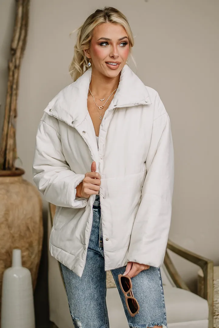 Here To Stay Puffer Jacket | White