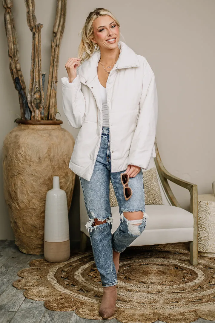 Here To Stay Puffer Jacket | White