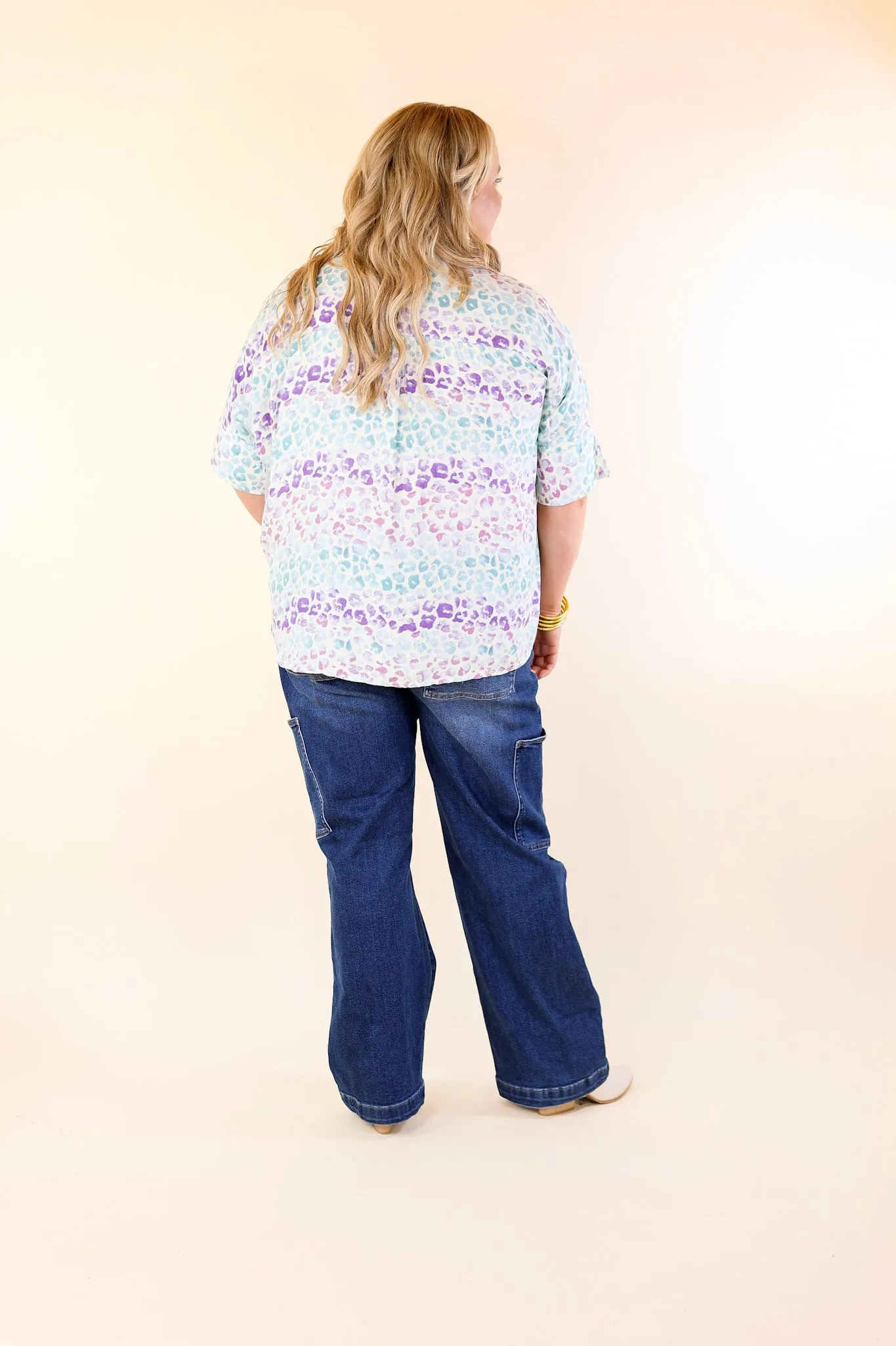 Hotter Than Ever Leopard Print Button Up Top with Short Sleeves in Purple Mix