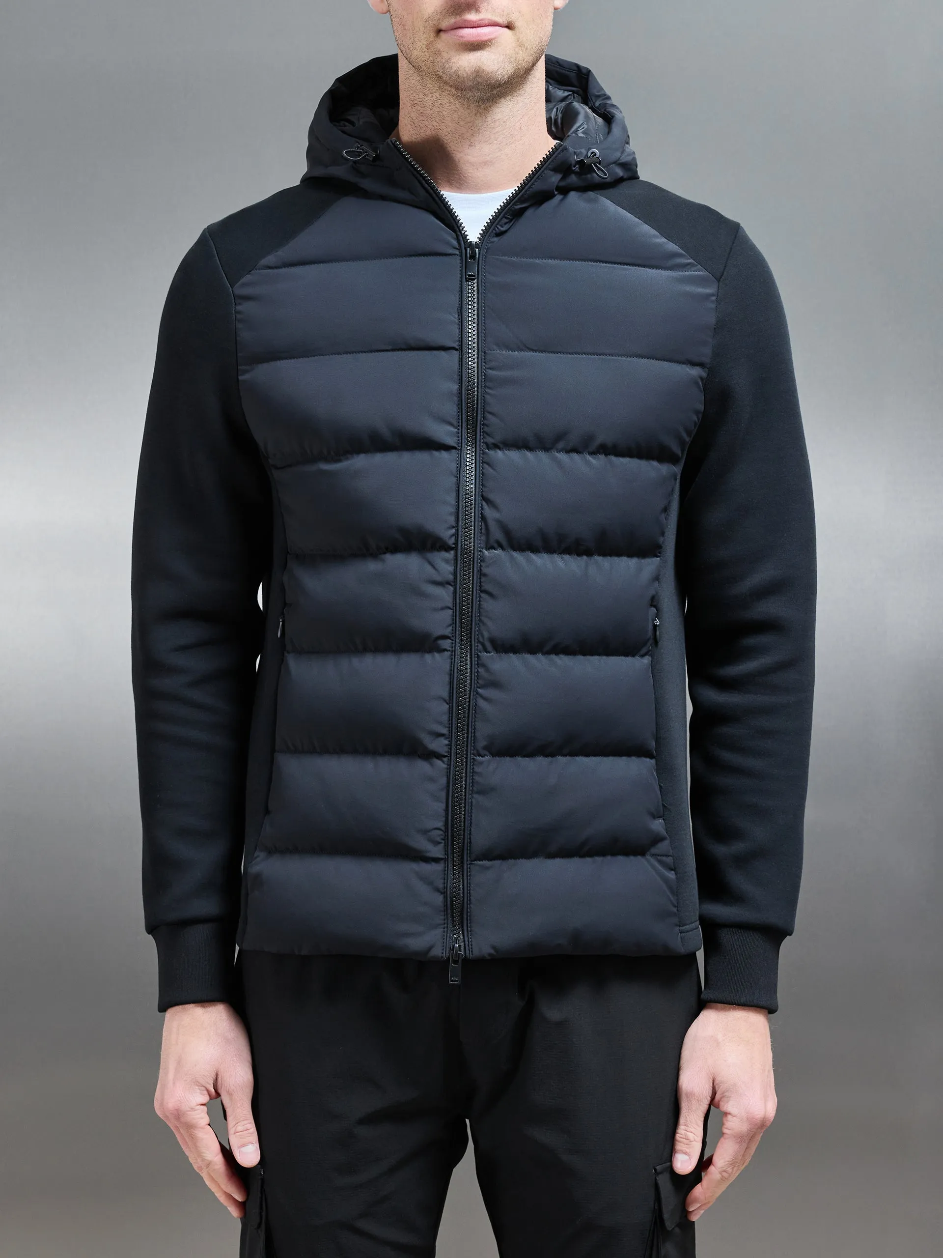 Hybrid Technical Puffer Windbreaker in Black