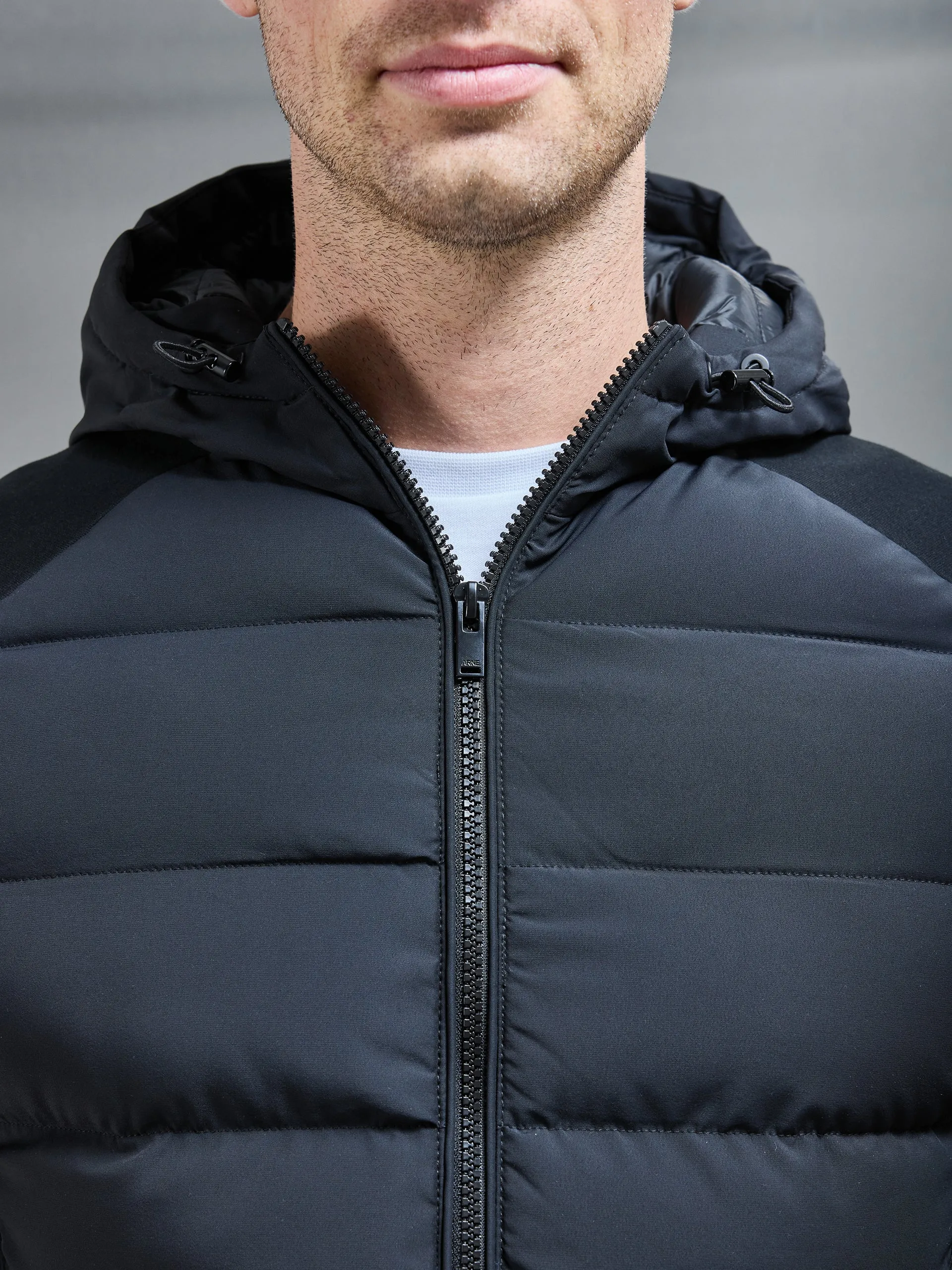 Hybrid Technical Puffer Windbreaker in Black