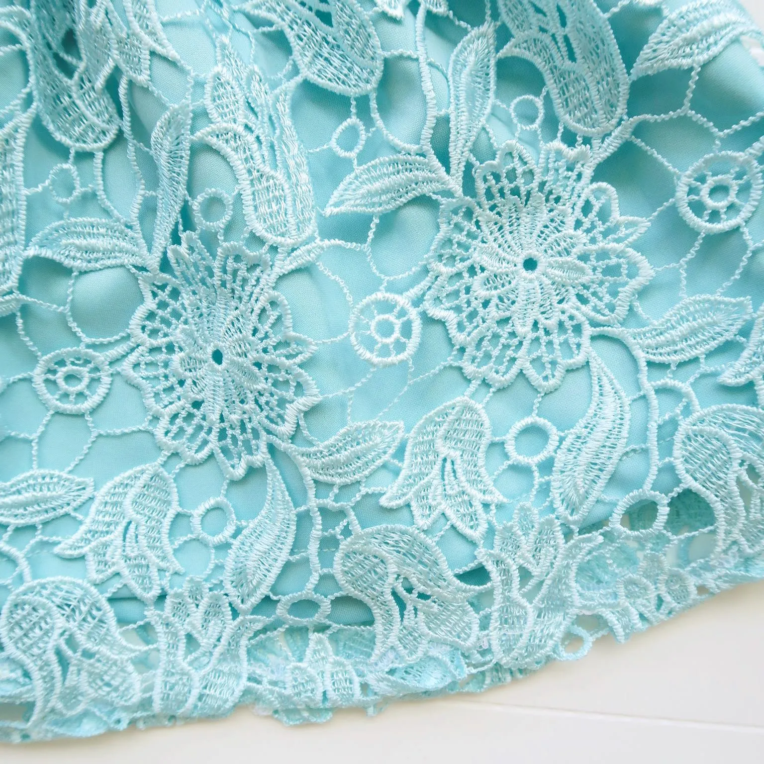 Iris Dress in Cyan Neoprene & Floral Lace