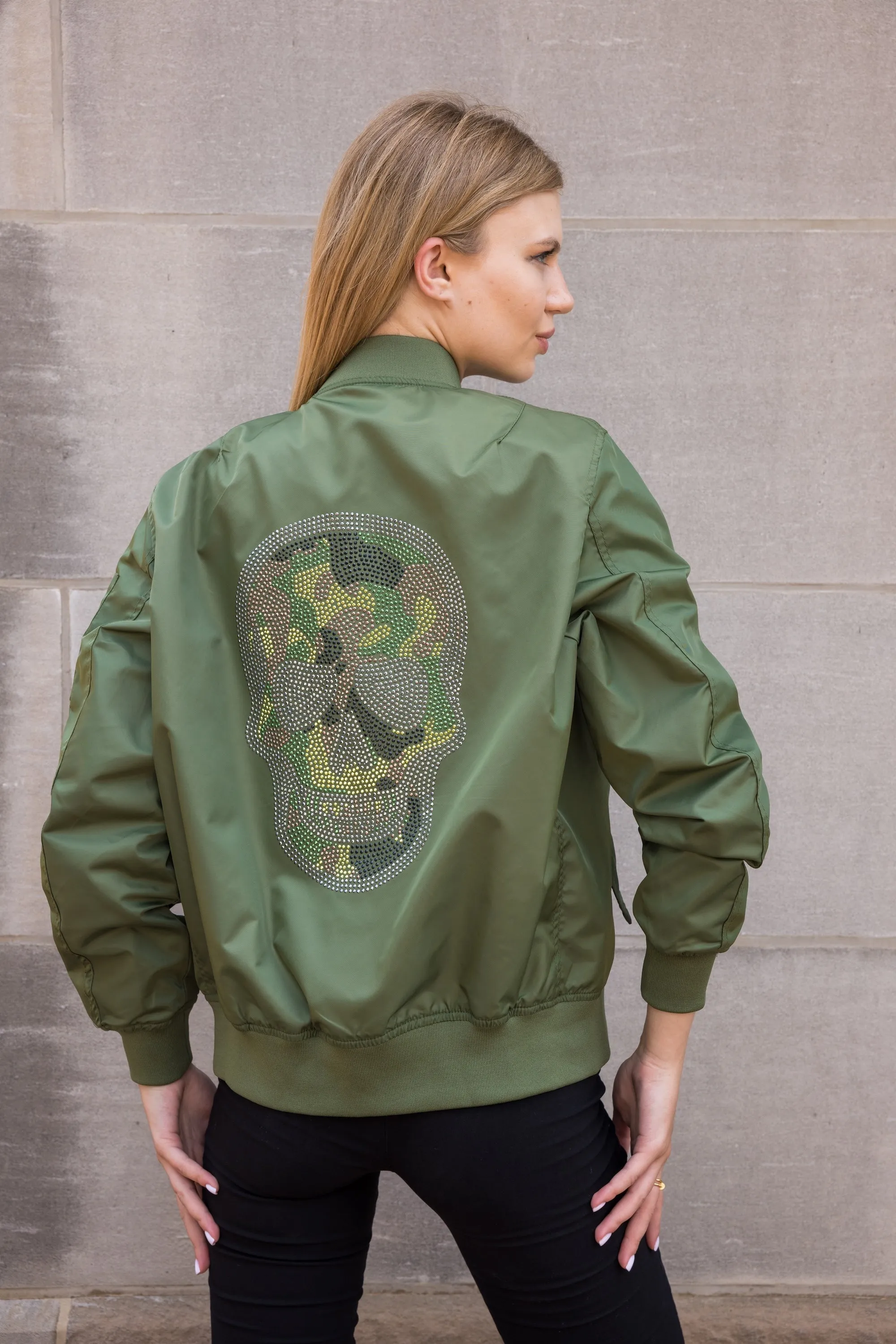 Jacket, Bomber Green, Camo Skull