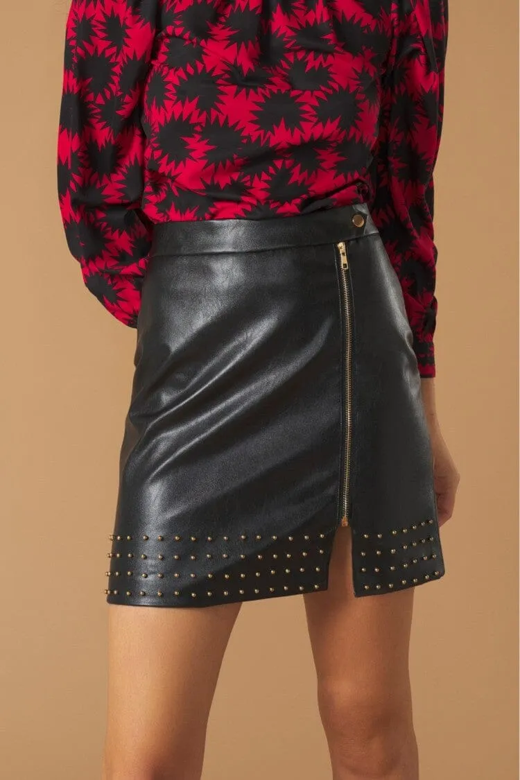 JULIET FAUX LEATHER SKIRT - BLACK