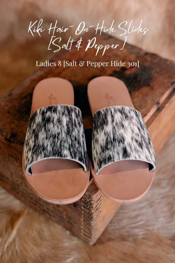 Kiki Hair-On-Hide Slides [Salt & Pepper] Slides ✙ON SALE NOW✙