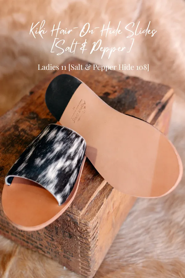 Kiki Hair-On-Hide Slides [Salt & Pepper] Slides ✙ON SALE NOW✙