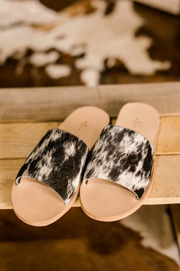 Kiki Hair-On-Hide Slides [Salt & Pepper] Slides ✙ON SALE NOW✙