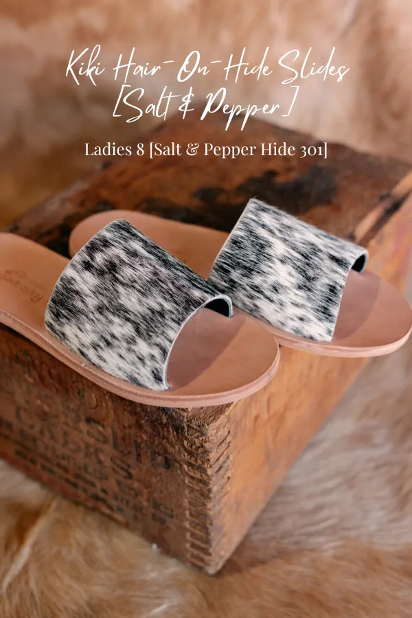 Kiki Hair-On-Hide Slides [Salt & Pepper] Slides ✙ON SALE NOW✙