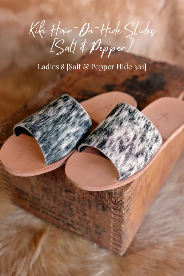 Kiki Hair-On-Hide Slides [Salt & Pepper] Slides ✙ON SALE NOW✙