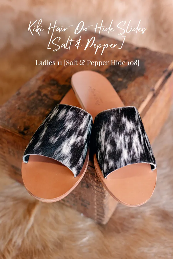 Kiki Hair-On-Hide Slides [Salt & Pepper] Slides ✙ON SALE NOW✙