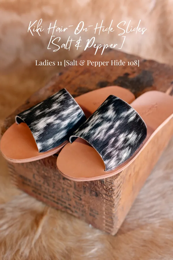 Kiki Hair-On-Hide Slides [Salt & Pepper] Slides ✙ON SALE NOW✙